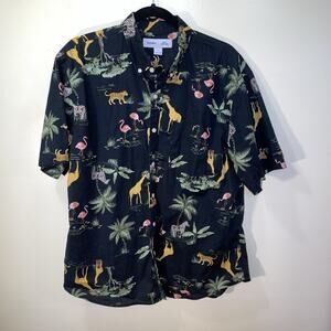 Old Navy Button Down Shirt Men’s XL Safari Print Hawaiian Shirt Slim Fit Animals